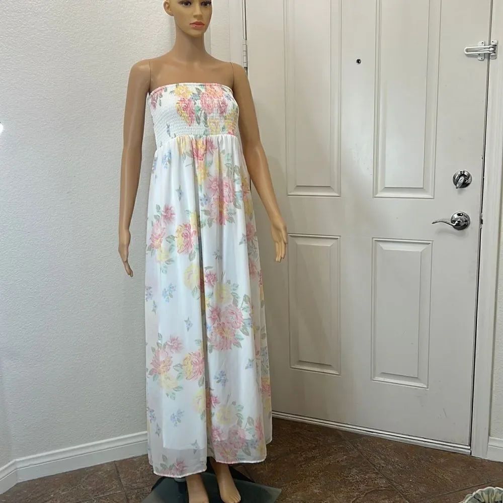 Old Navy Dress Size Medium Summer Spring Strapless Sheer Lined Maxi 💯 Polyester